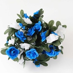 2 WHITE ROYAL BLUE 8 ft long Silk Mini Rose Wedding Garland Leaves Bendable