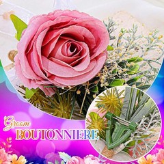 Wedding Rose Boutonniere Pink Groom Flower Men’s Boutineer Prom Buttonholes Part