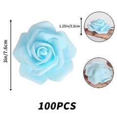 100PCS Foam Roses Artificial Flowers Blue Foam Flowers Bulk Stemless Baby Blue