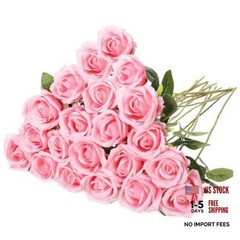 20 Pcs Artificial Rose Flowers with Long Stem,Real Lifelike Silk Pink