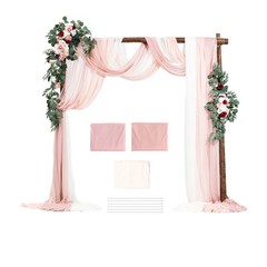 Uimoso Artificial Wedding Arch Flowers Kit Pink With 2 Pcs Flowers 3 Pcs Drapes