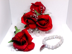 WRIST CORSAGE & BOUTONNIERE w/BRACELET, CHARMS custom order prom wedding birthdy