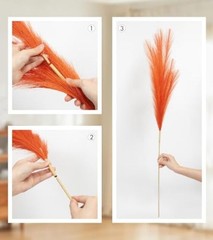 9 Pcs 45″ Tall Pampas Grass Orange Decor, Long Stem 9 Pcs 45″ Orange Style