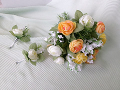 Wedding bouquet ranunculus artificial white yellow light orange mens corsages