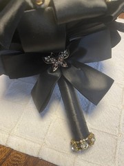 NEW Quinceañera or Wedding Bouquet Black & Ivory with Gold Brooches