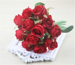 12Heads Rose Flowers Wedding Bouquet Silk Floral Artificial Flowers Home Decor
