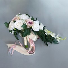 Bridal Artificial Rose Bouquet Silk Flowers Bridesmaid Drop Shape Decor