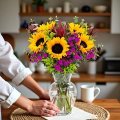 Wildflower Bouquet with Vase Fresh Cut Flowers Hand-Tied Gift for Birthday