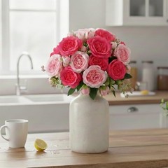 Artificial Peony Silk Flower Bouquet, Small Fake Pink Flowers Spring Mixed Pink