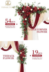 Deluxe Wedding Arch Flowers Kit with 3 Sheer Drapes – 5Pcs Silk Arrangements