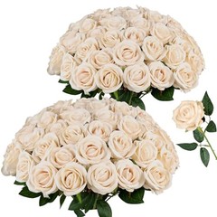 PCS Roses Velvet Realistic Artificial Flowers with Bendable Stems 48 Champagne