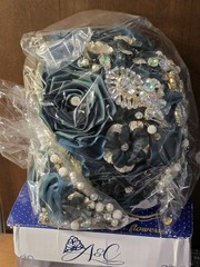 A&C Faux Flower Wedding/Quinceañera Bouquet, Emerald Green And Gold