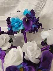Wedding Bouquet Package, Turquoise, Purple, White, Flower Set 12 Pieces
