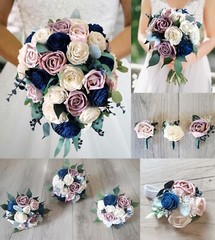 Navy & Dusty Rose Bridal Bouquet Sola Wood Bridesmaid Blue Pink Wedding Flowers