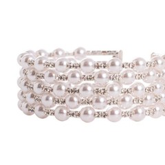 CORSAGE BRACELET Cuff Silver Pearl Diamante flowers wedding formal anniversary
