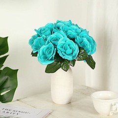 TURQUOISE 12″ tall Velvet Roses ARTIFICIAL FLOWERS Bouquet Wedding Decorations
