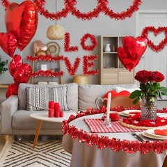 50FT Valentine’s Day Decorations, Red Valentines Heart Tinsel