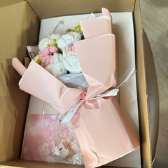 Crochet Rose Bouquet 13” Pink White LED Lights with Gift Bag & Card Graduation