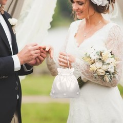 Bridal Dolly Bag Satin Flower Decorated Wedding Handbag Small White Purse for