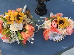 Wedding flowers bridal Bouquet Package Corals And Sunflowers 8 Bouquet