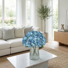 2Bouquets Artificial Fake Flowers Silk Hydrangea Dark Blue, 5 Flower Heads