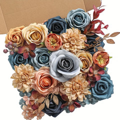 Blue Brown Simulated Flower Combination Box Set with Artificial bouqetLeaves