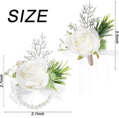 2 Pcs White Corsage and Boutonniere Set Artificial Rose Corsage Writlet Band …