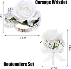 Artificial White Rose Boutonniere & Wrist Corsage Set – Lightweight & Stylish