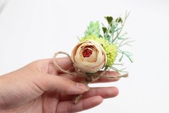 Vintage-Style Silk Flower Boutonniere with Rustic Succulents for Men’s Weddings