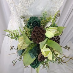 Woodland and Jade Crystal Faux Silk Wedding Bouquet