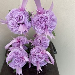 Set Of 6 Light Purple Artificial Flower Ball Hanging Decoration