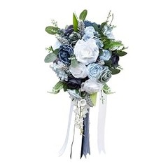 10 Inch Dusty Blue Wedding Bouquets for Bride Artificial Roses Flower Cascading