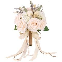 Elegant White Champagne Artificial Rose Wedding Bouquets for Bride & Bridesmaid