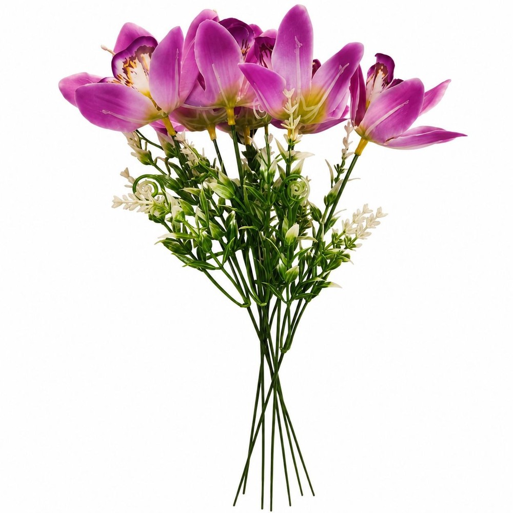 Artificial Purple Orchid Bundle 13 Inch Faux Flowers Wedding Bouquet Corsage Bou