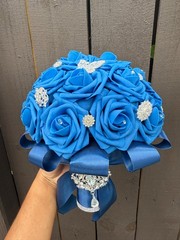 Royal Blue Silver Quincenara Ramo Sweet 16 Bridal Wedding bouquet Keepsake