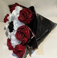 homemade bouquets – red,white,black flowers. – artificial flowers