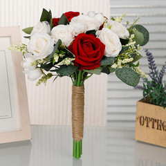 Wedding Rose Bouquet Bridesmaid Flower Bouquets, Artificial Flower Red White Ros