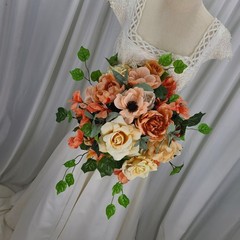 Peaches and Golden Yellows Garden Faux Silk Wedding Bouquet