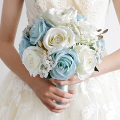 Bridal Bouquet Holding Crystal Silk Artificial Rose Flower Wedding Party Decor