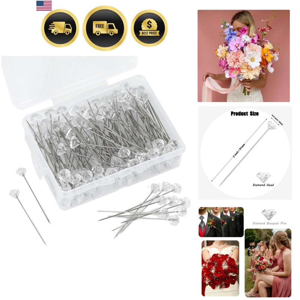 100 Pcs Corsage Bouquet Pins for Flowers, 2 Inch Floral Diamond Pins for Bouq…