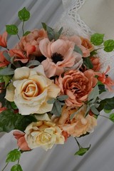 Peaches and Golden Yellows Garden Faux Silk Wedding Bouquet