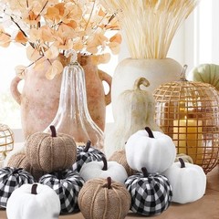 SITUMEIZI 12 Pcs Pumpkins Fake Harvest Velvet White Black Burlap Color