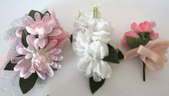 Vintage Silk Rose Flower Corsages Boutonnieres Pink and White Wedding Lot of 8