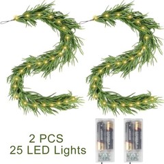 2Pcs 6 Ft Artificial Norfolk Pine Garland with 50 LED Lights,Winter Pine