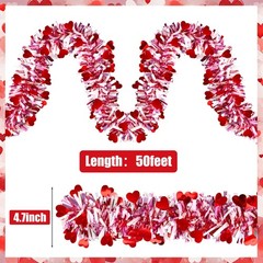50Ft Valentines Heart Tinsel Garland Red Pink 50ft/ 15 m, Red, Pink, White