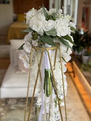 45” Long Wedding Bouquet Large Cascade Real Feel Artificial Flower Orchids Roses