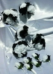 11 Pc Wedding Bouquet Set, White Roses, Black Calla Lilies, Bouquet Package