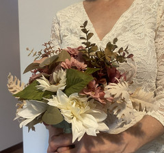 Bridal Wedding Bouquet Hand made Budget Friendly Faux Flowers White Pink Green