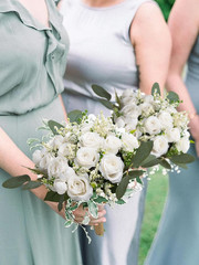 Ivory Bridesmaid Bouquet Set of 6, White Wedding Bouquets for Bridesmaids, 8.5 I