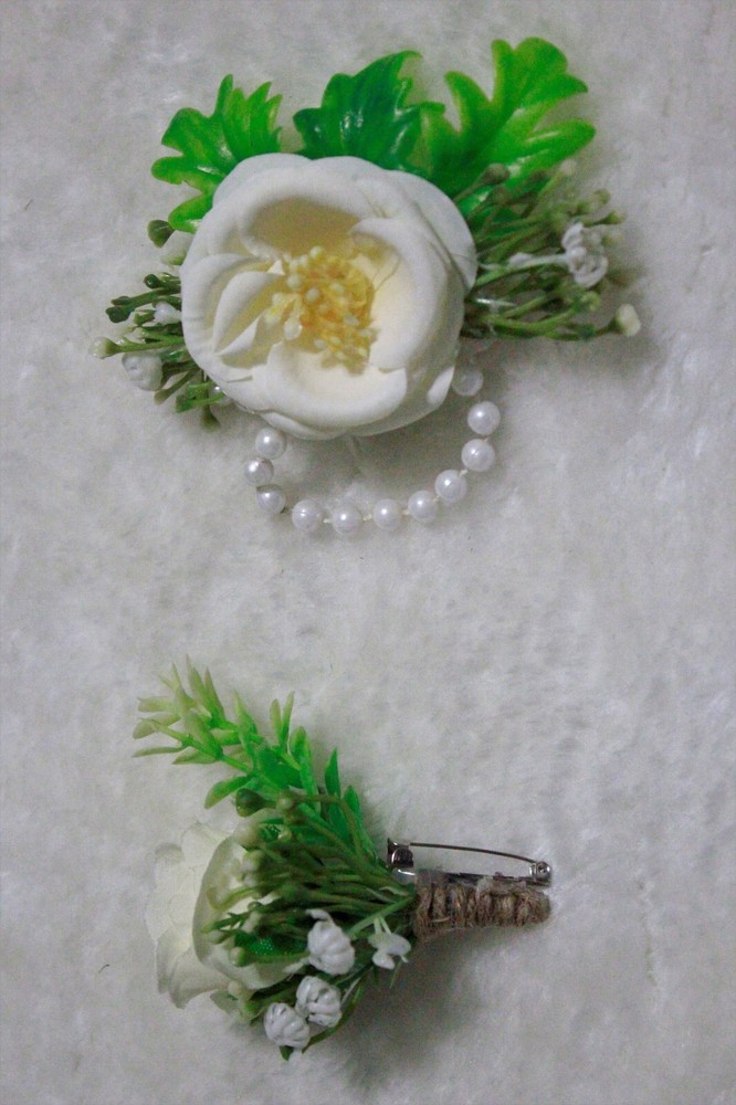 Wedding Wrist Corsage & Boutonniere Artificial Rose White